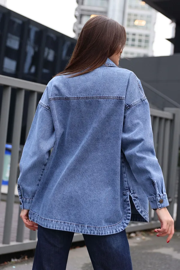 0694 Double Pocket Oversize Denim Jacket - Navy Blue 0694 Double Pocket Oversize Denim Jacket - Navy Blue