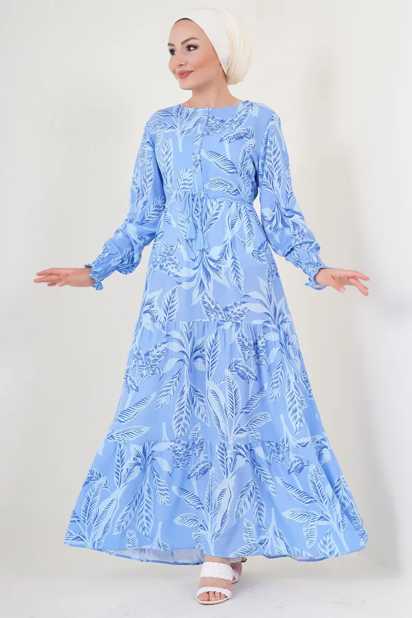 Robe hijab à motifs 2145 - Bleue