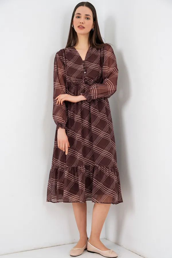 Robe en mousseline à motifs 2137 - Marron foncé