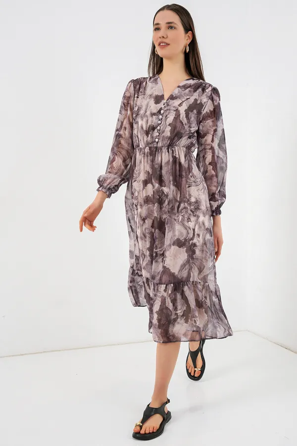 Robe en mousseline à motifs 2137 - Beige clair