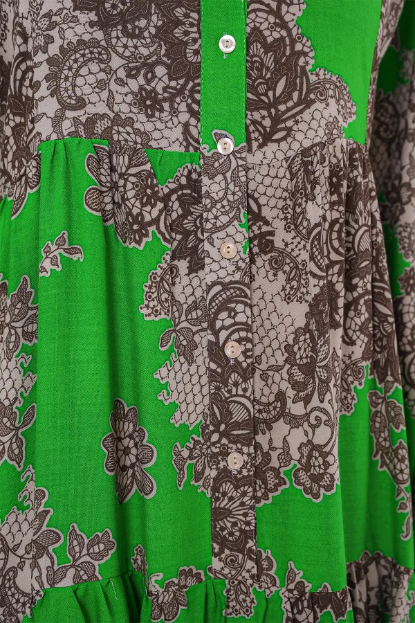 Robe hijab à motifs authentiques 2423 - Noir - Vert