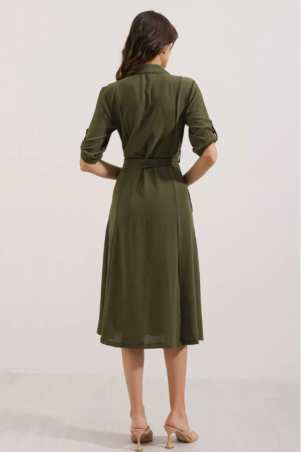 Women's Khaki Belted Shirt Dress 2442
