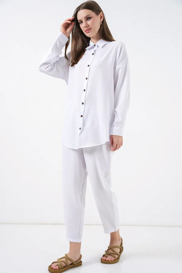 6622 Keten İkili Takım - Beyaz