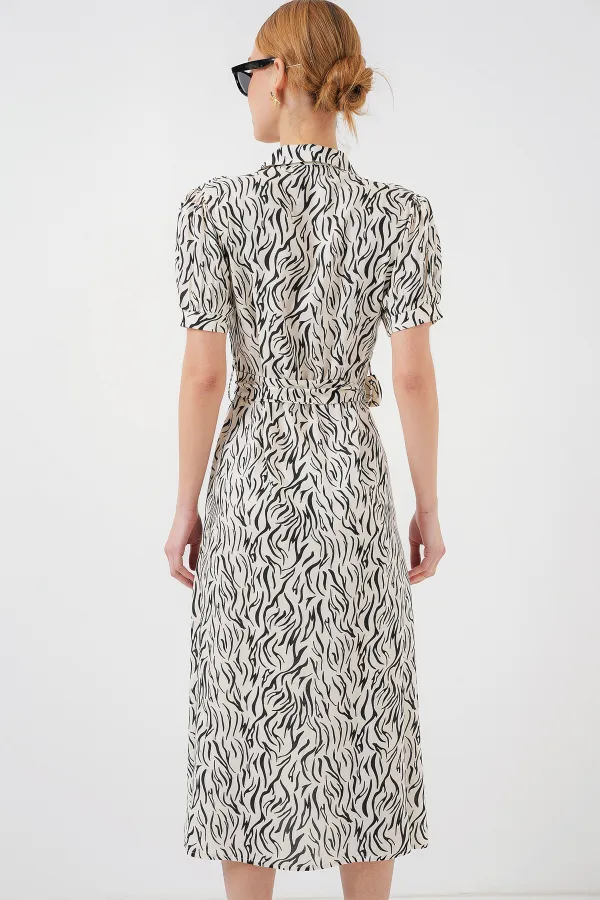 2213 Kısa Kol Viskon Elbise - C.Beyaz