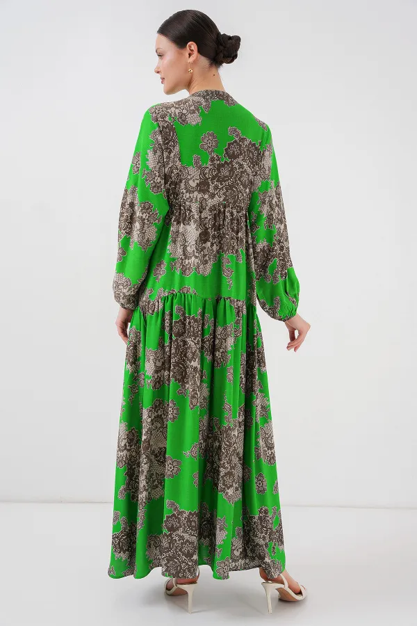 Robe hijab à motifs authentiques 2423 - Noir - Vert