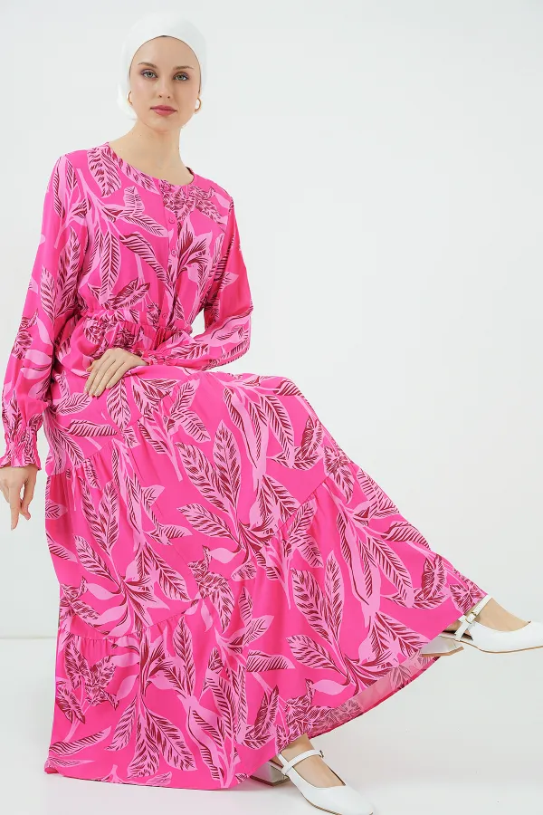 Robe hijab à motifs 2145 - Fuchsia