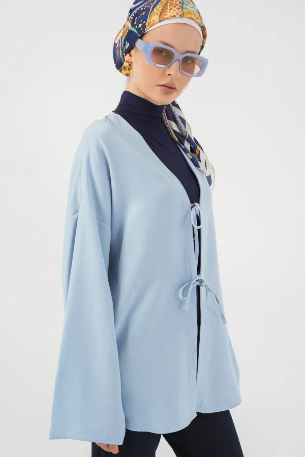 Keten Tesettür Kimono 5968 - Mavi