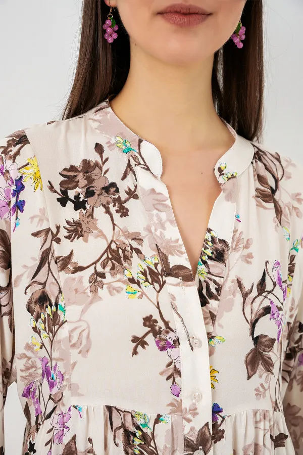 Women's Patterned Long Hijab Dress 2585 - I. Brown