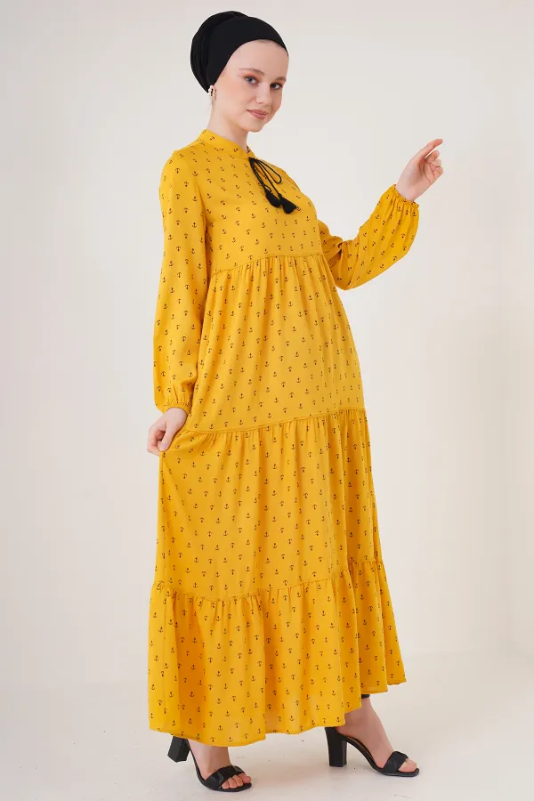 1627 Collar-Tie Hijab Dress - Mustard