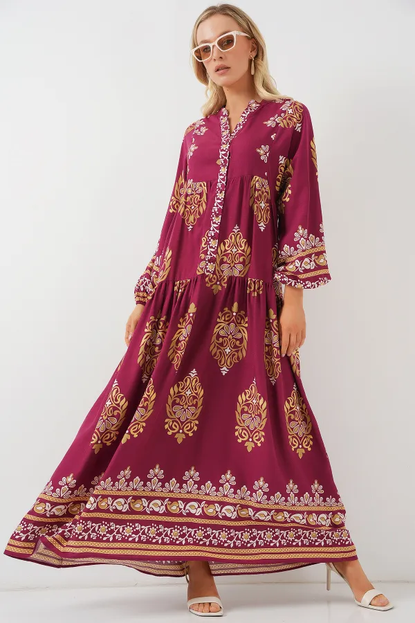 Robe hijab à motifs authentiques 2423 - Bordeaux foncé