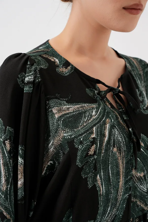 Kadın Balon Kol Uzun Tesettür Elbise 2464 - Y.Yeşil