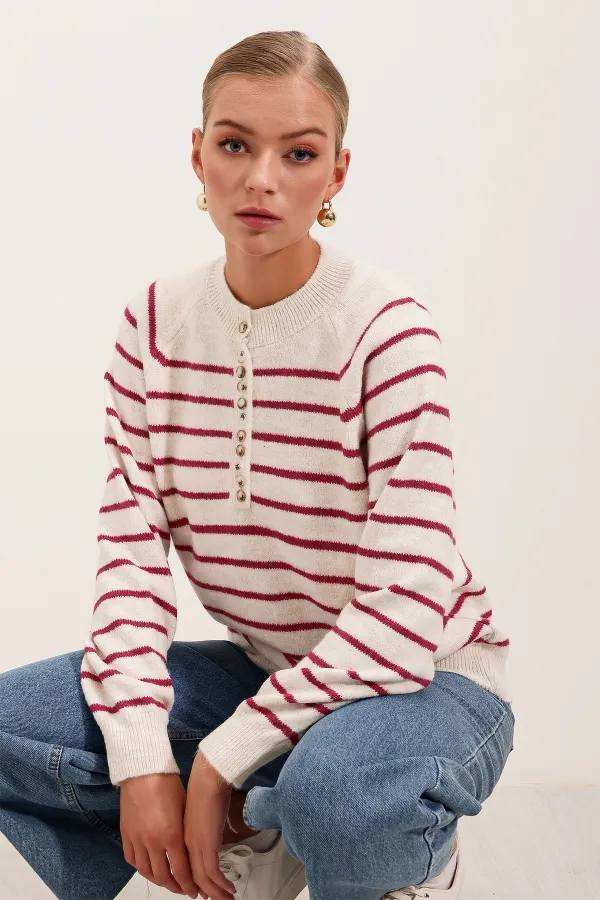 15808 Düğmeli Kazak - C. Fuşya