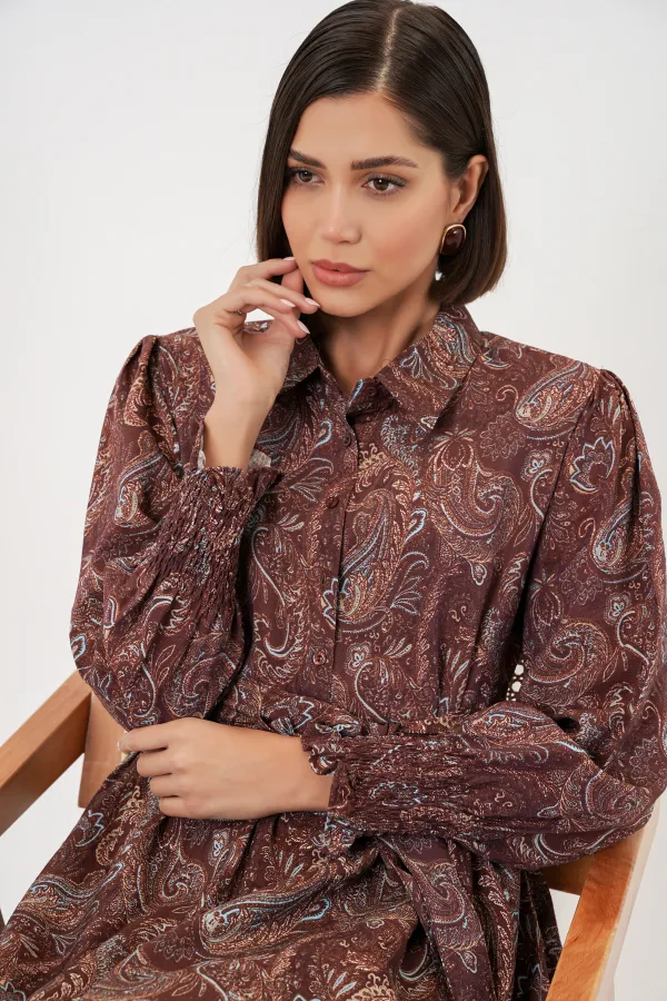 Robe hijab ceinturée pour femme 2589 - Marron