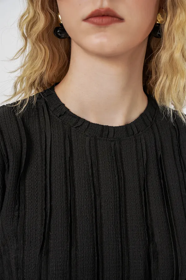Women's Textured Sleeveless Knitted Stretch Blouse 991 - Black
