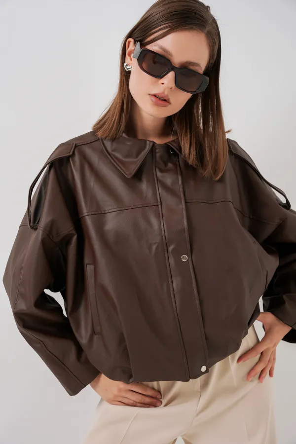 Women's Oversize Leather Jacket 1055 - Brown