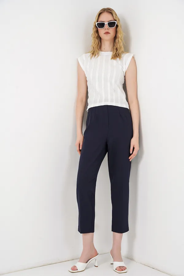 Women's Textured Sleeveless Knitted Stretch Blouse 991 - White