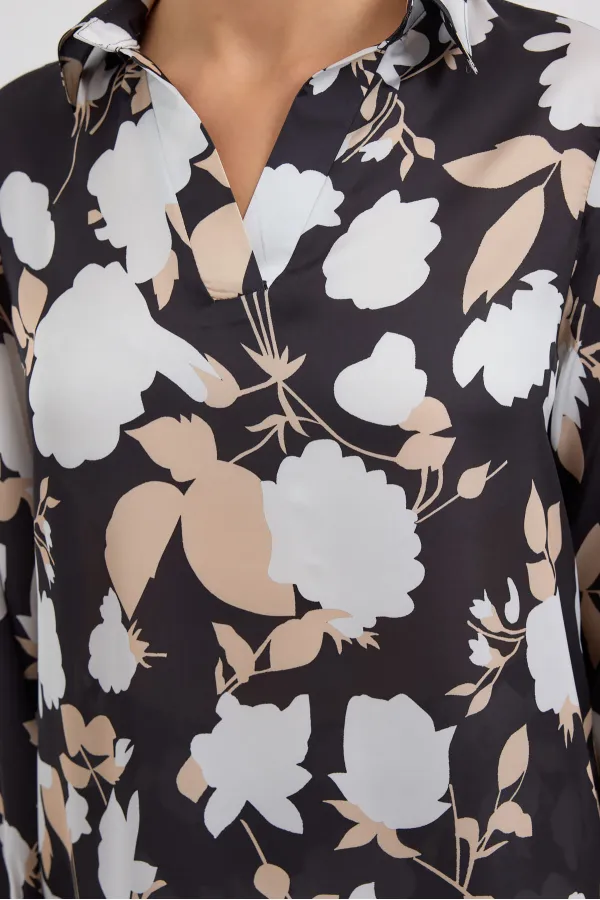 Ensemble deux pièces en satin à motifs 8018 - Noir