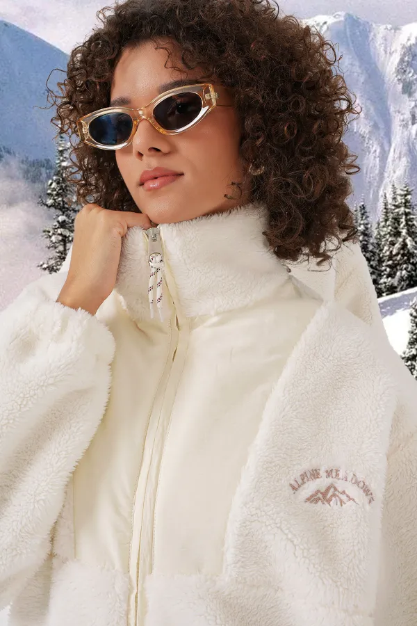 5194 Women's Plush Coat Jacket - Ecru