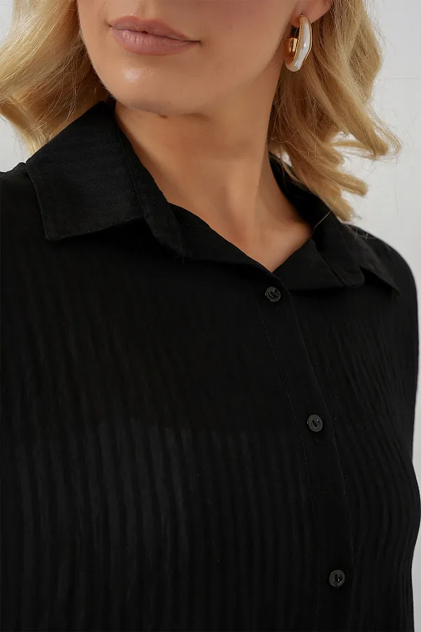 Kadın Uzun Oversize Gömlek 20320 - Siyah