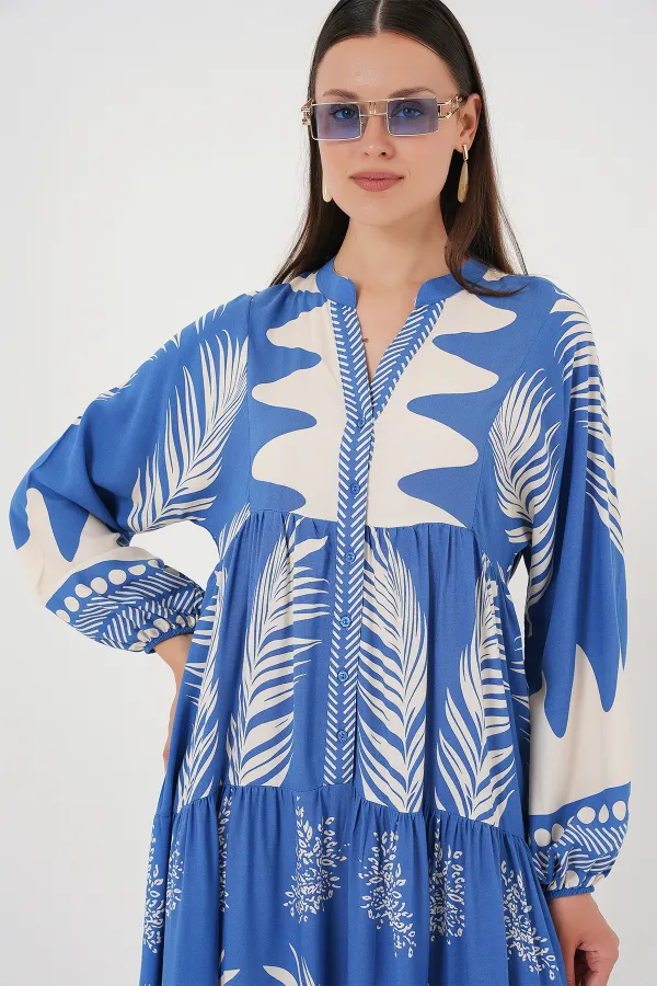 Robe hijab à motifs authentiques 2423 - H. Indigo