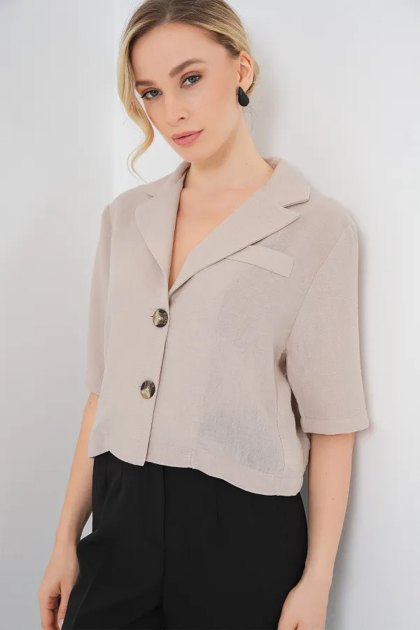 Veste courte en lin 0706 - Beige