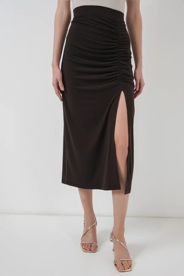 Jupe fendue Sandy 8033 - Marron