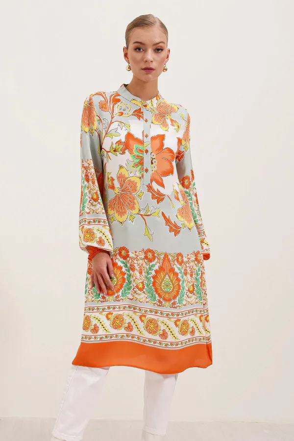 5903 Patterned Viscose Dress - Orange