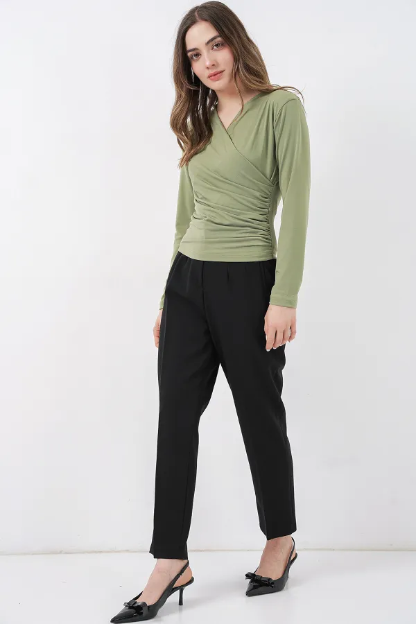 939 Wrap Collar Sandy Blouse - Light Green