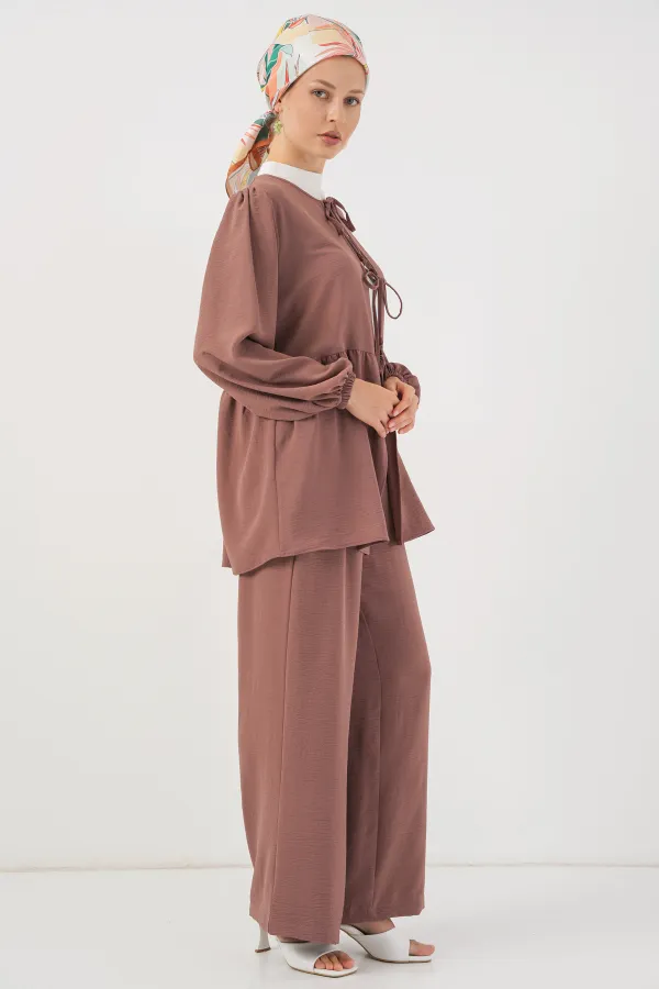 Ensemble deux pièces tunique et pantalon à lacets pour femme 6744 - Rose D.