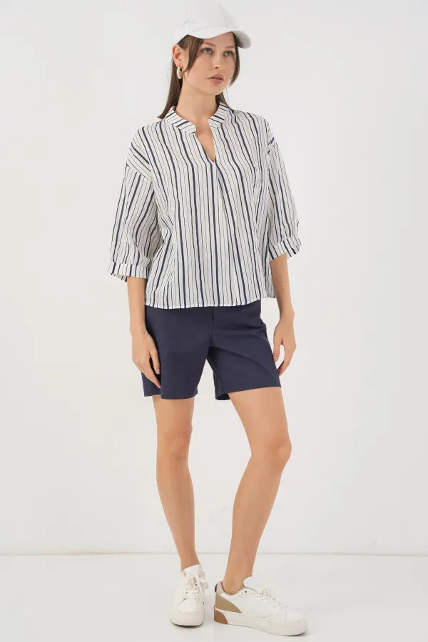 Chemisier rayé oversize pour femme 967 - Bleu marine clair