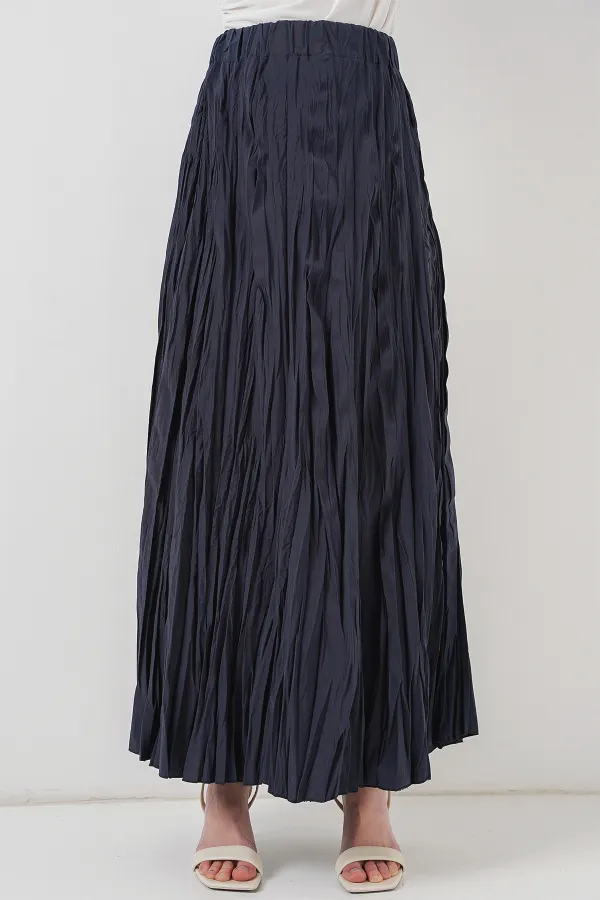 Jupe longue froissée pour femme 8042 - Bleu marine