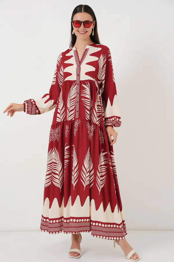 Robe hijab à motifs authentiques 2423 - Bordeaux foncé