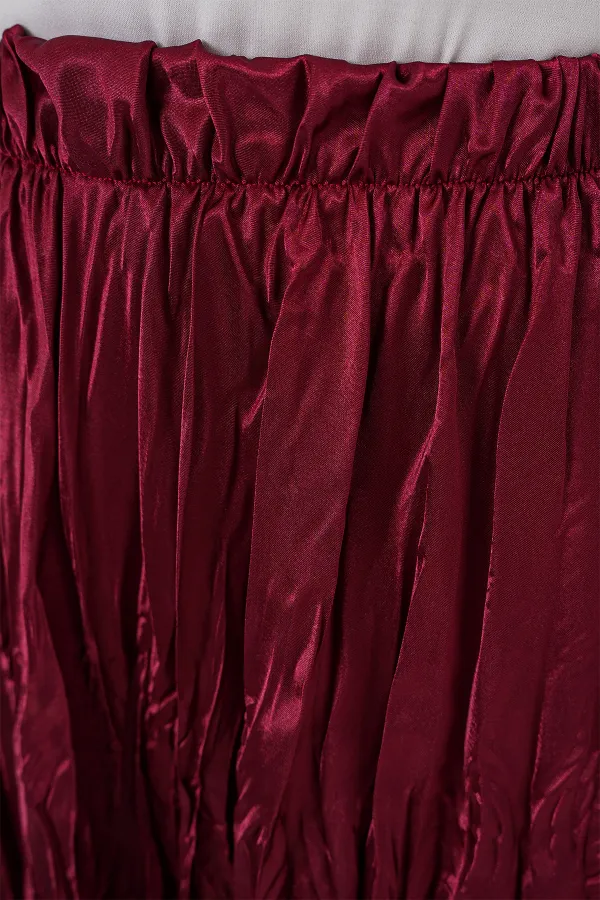 Jupe longue froissée brillante pour femme 8034 - Bordeaux