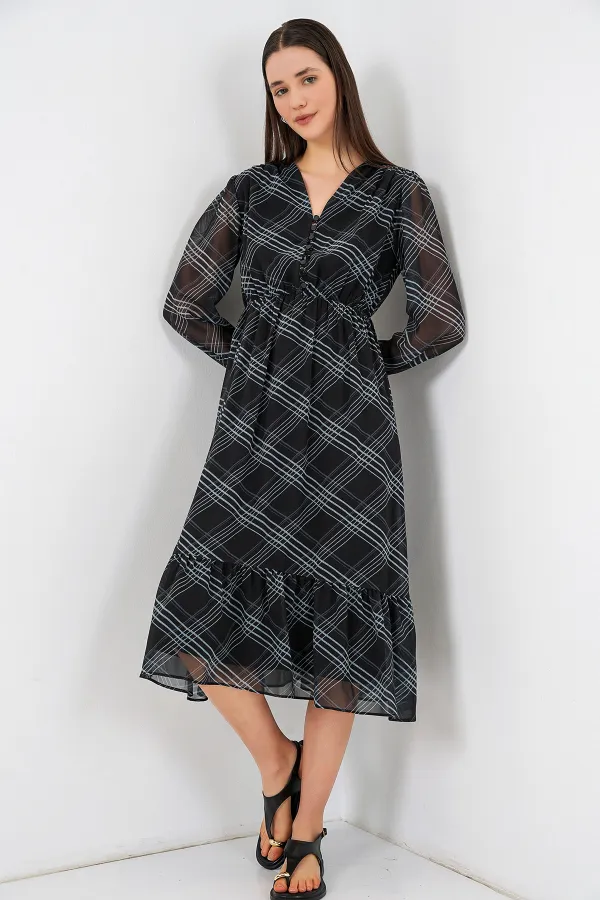 Robe en mousseline à motifs 2137 - Gris clair