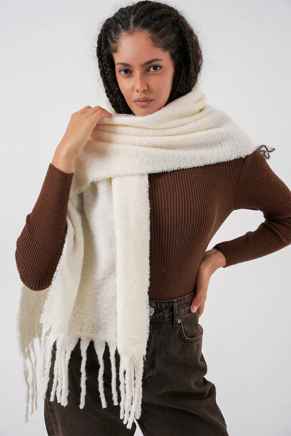 Women's Soft Textured Thick Shawl Scarf 15951 - Ecru