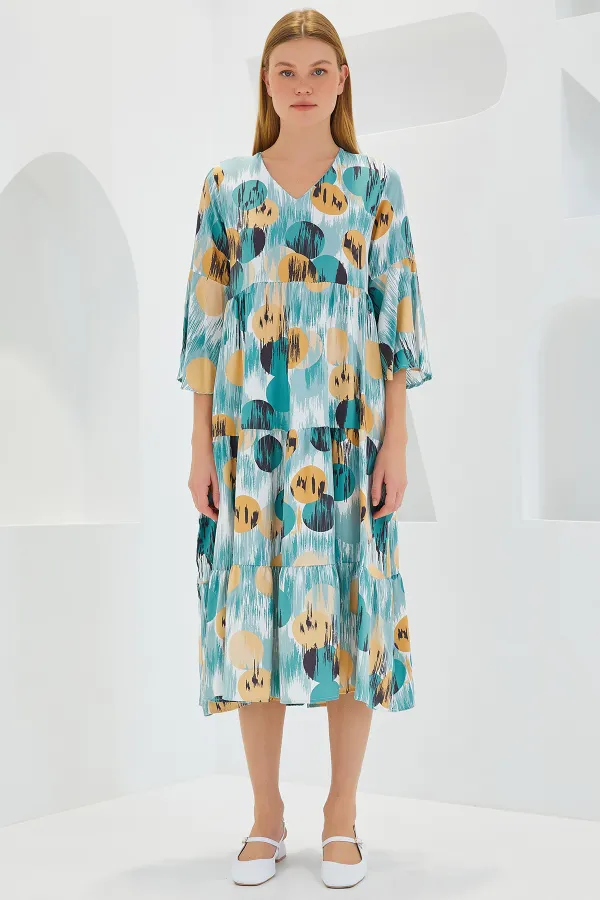 Robe courte en viscose beige menthe à motifs pour femme, manches courtes, 1959