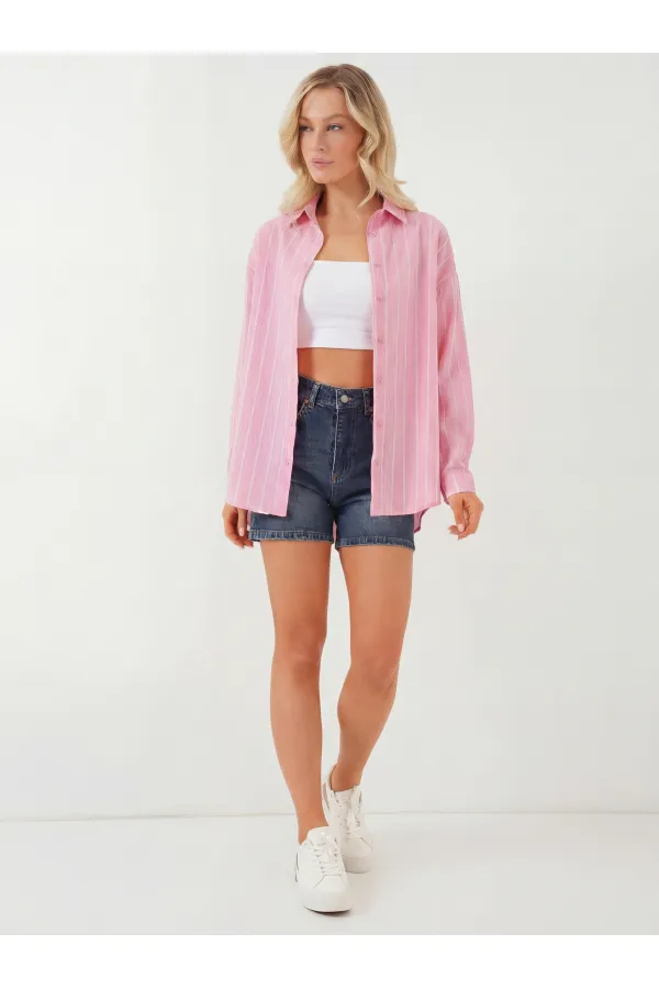 Women's Striped Oversize Shirt 20293 - Pink
