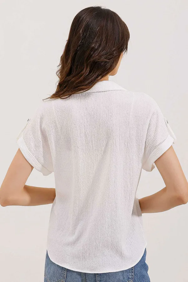 Chemise en maille oversize à manches courtes 20187 - Blanche