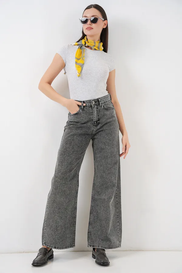 Jean palazzo taille haute à jambes larges pour femme 6656 - Gris