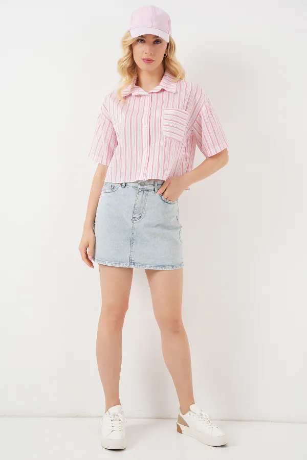 Women's Striped Crop Shirt 20342 - Powder