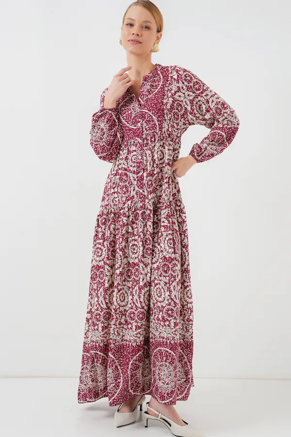 Robe hijab à motifs authentiques 2423 - E. Fuchsia