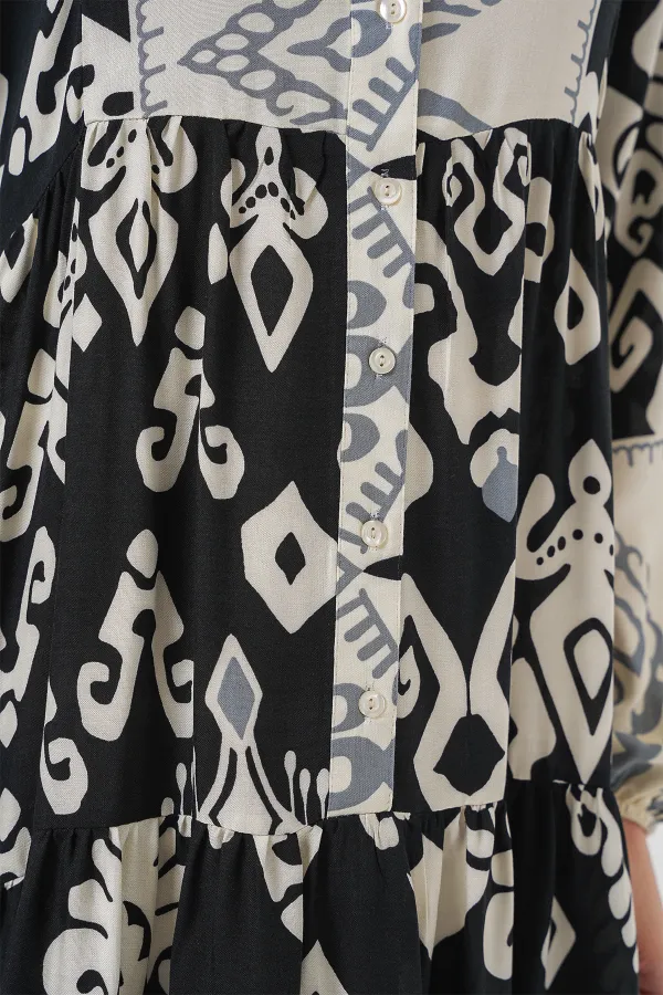Robe hijab à motifs authentiques 2423 - Noir 8