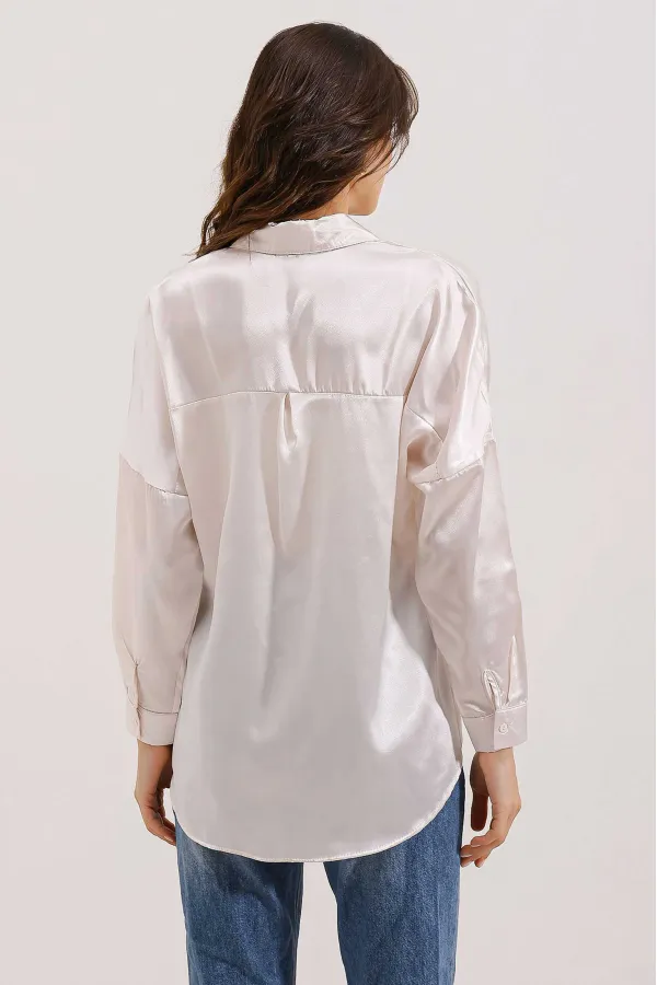 Chemise oversize en satin beige (réf. 3985)