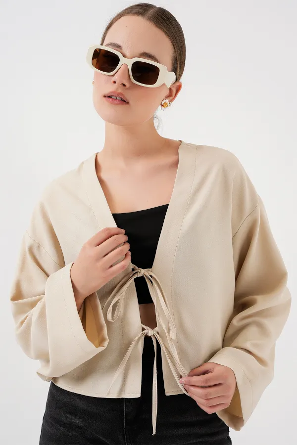 Tie-Front Linen Kimono 960 - Cream