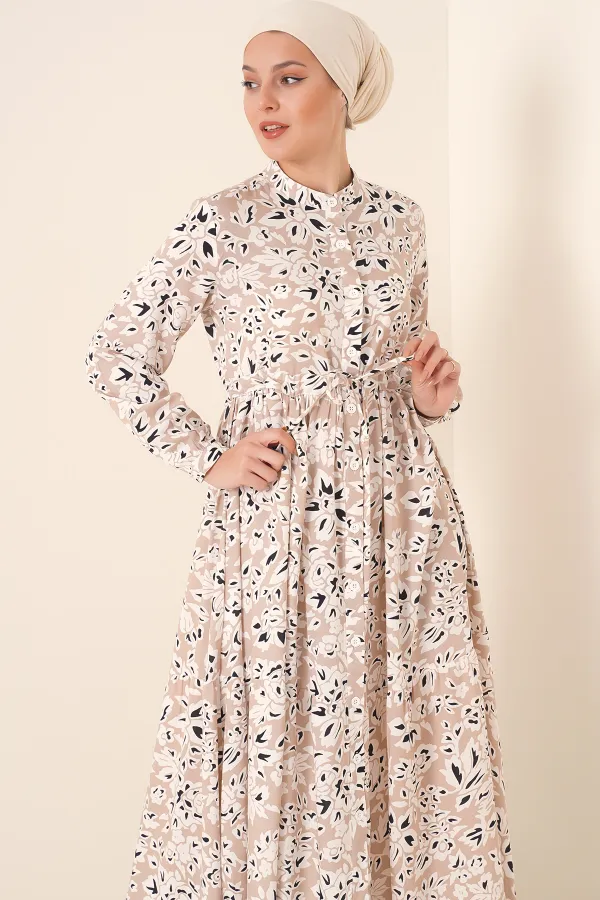 Robe hijab à col juge 2144 - Crème