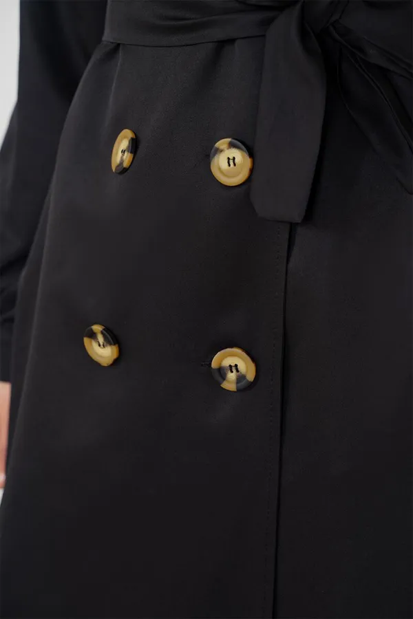T5853 Double-Breasted Hijab Trench Coat - Black T5853 Double-Breasted Hijab Trench Coat - Black