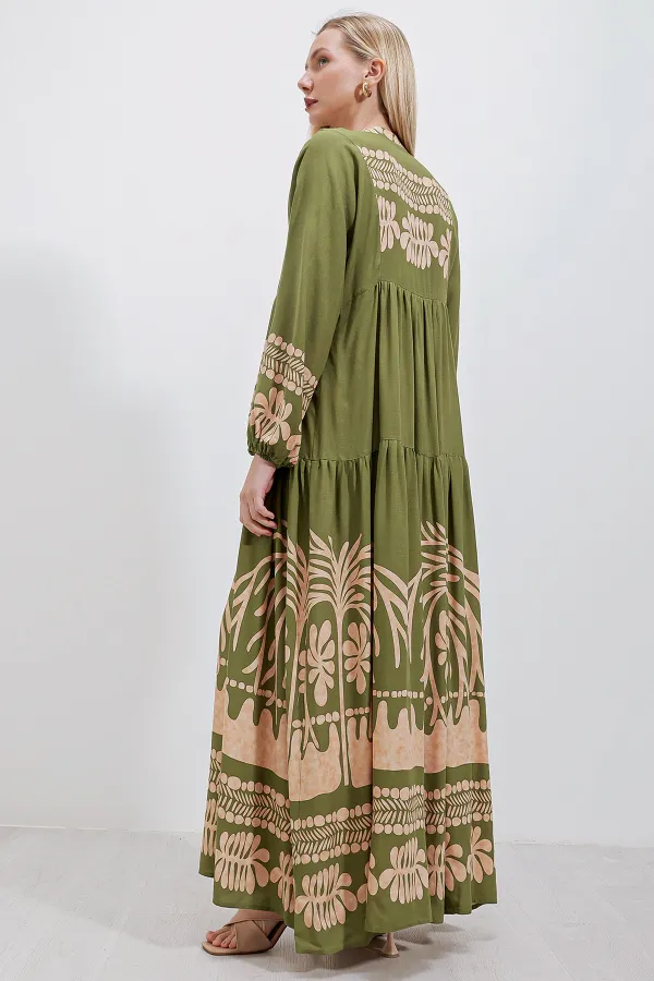 Robe hijab à motifs authentiques 2423 - Kaki