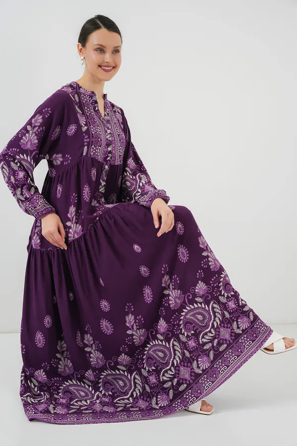 Robe hijab authentique à motifs 2423 - Violet clair