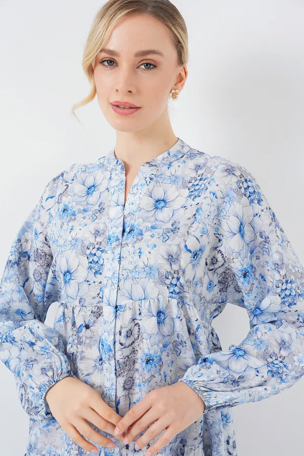 Robe hijab à motifs pour femme 2583 - Bleu