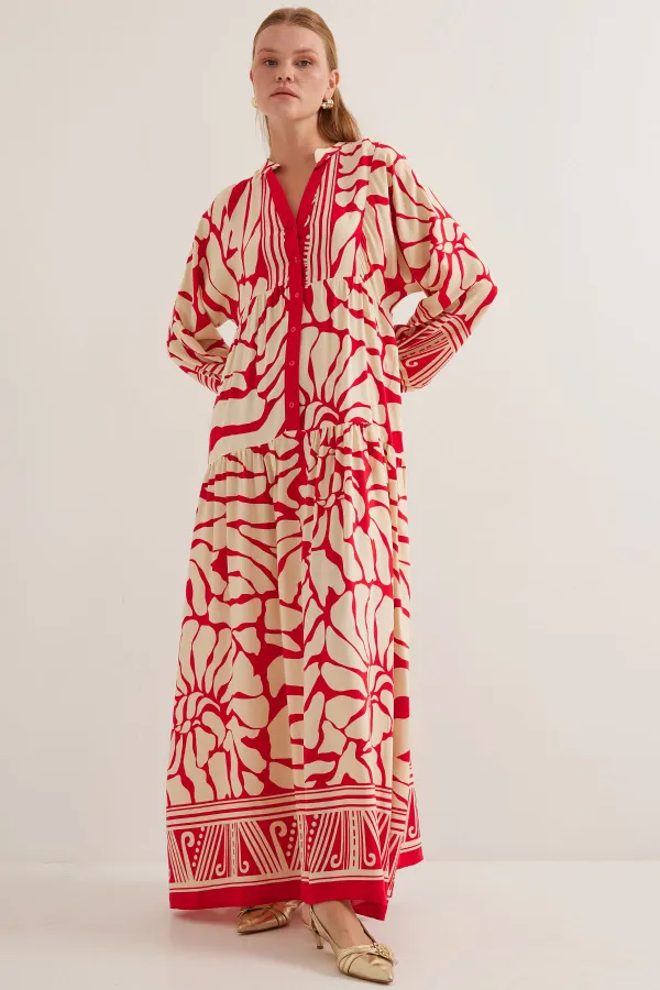 Robe hijab en viscose rouge beige pour femme 2423